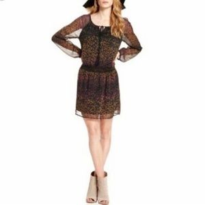 Jessica Simpson Laurelle Long Sleeve Floral Sheer Boho Dress Rounded Neckline